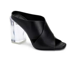 New BCBGMAXAZRIA Ilia Soft Dress Calf. Black with Clear Block Heel. Size 9